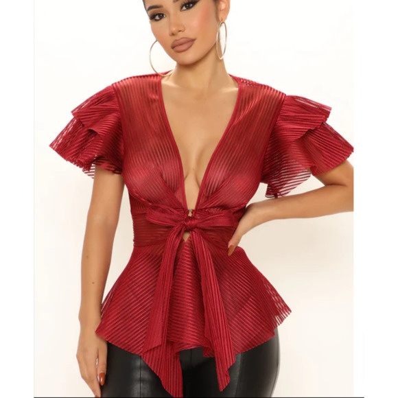 Fashion Nova Burgundy Dinner Date Top XS 0-4 - Picture 1 of 8